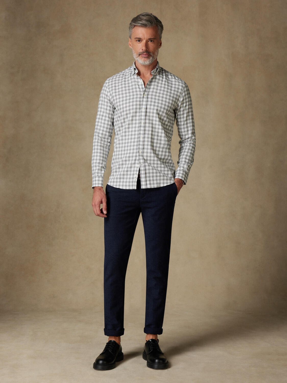Danny Camicia slim fit in flanella a quadri grigi - Colletto abbottonato