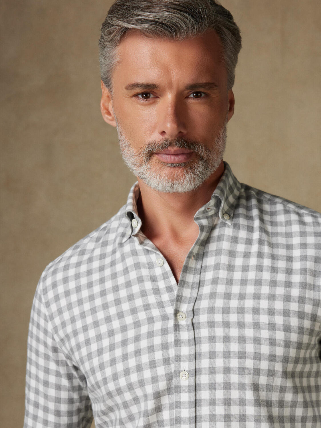 Danny Camicia slim fit in flanella a quadri grigi - Colletto abbottonato