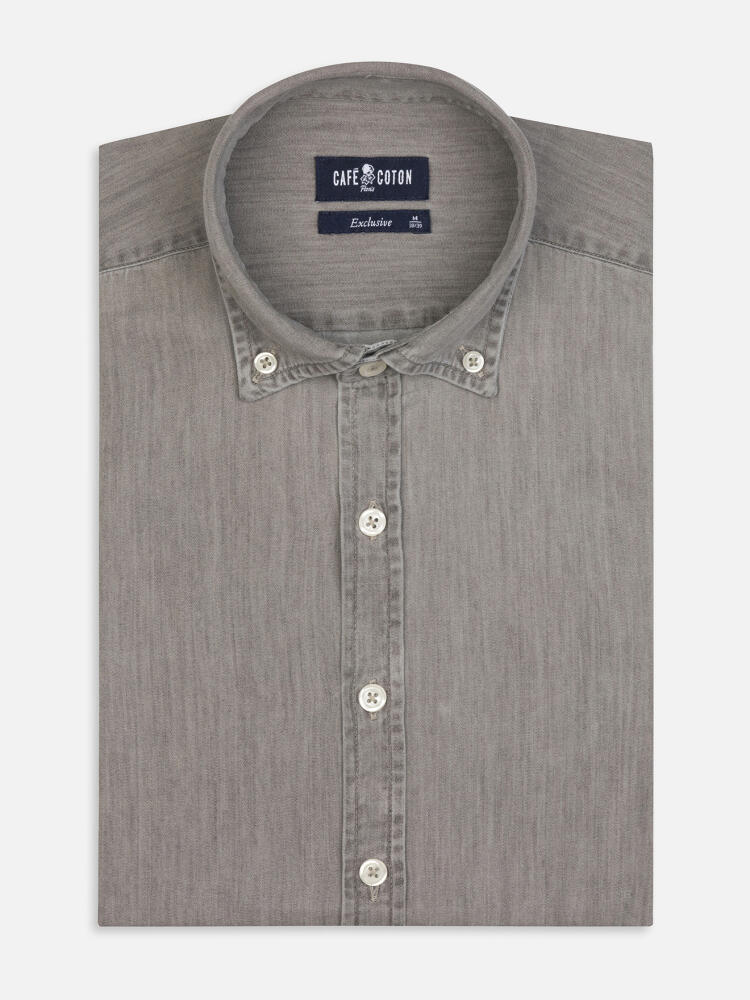 Chemise cintrée Darcy en denim grège - Col Boutonné