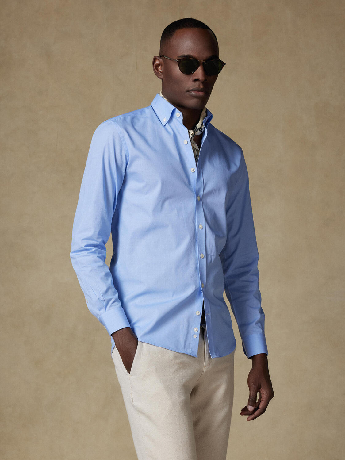 Daria hemelsblauw poplin Slim fit overhemd - Button-down kraag