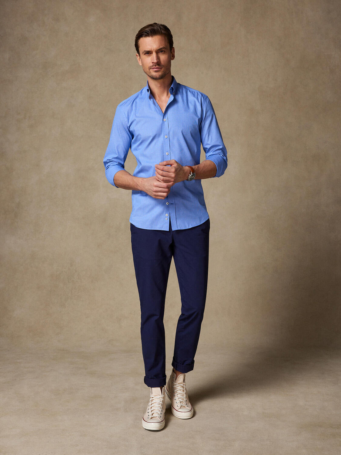 Chemise cintrée Daria en popeline bleue - Col Boutonné