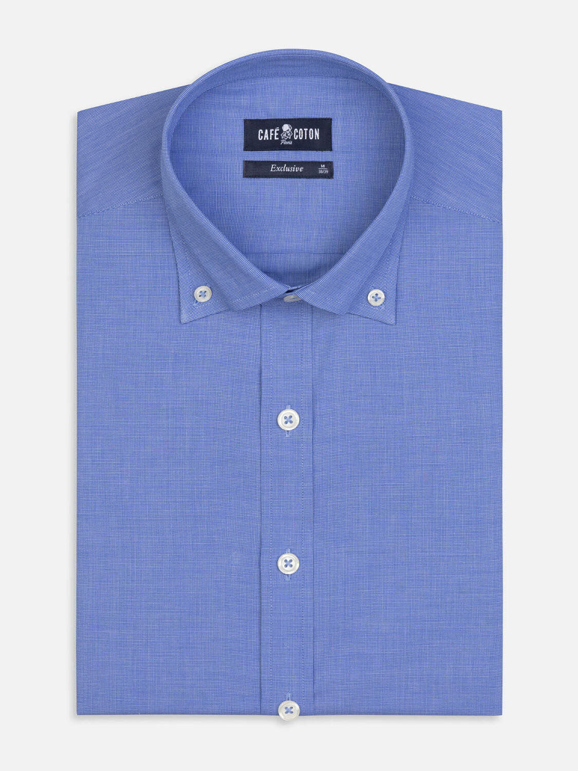 Chemise cintrée Daria en popeline bleue - Col Boutonné