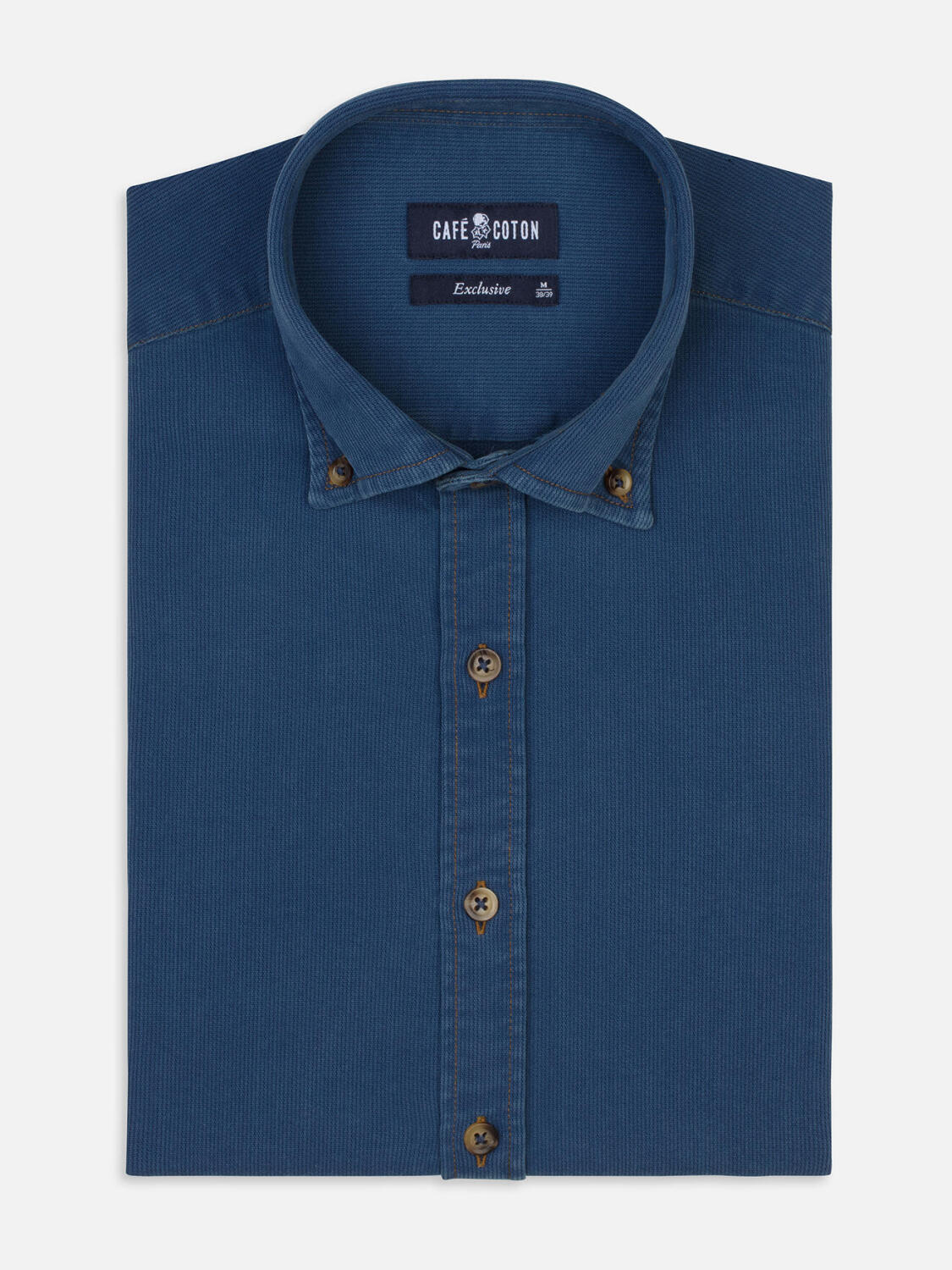 Camicia Dee in denim con effetto piqu&eacute; - Collo abbottonato