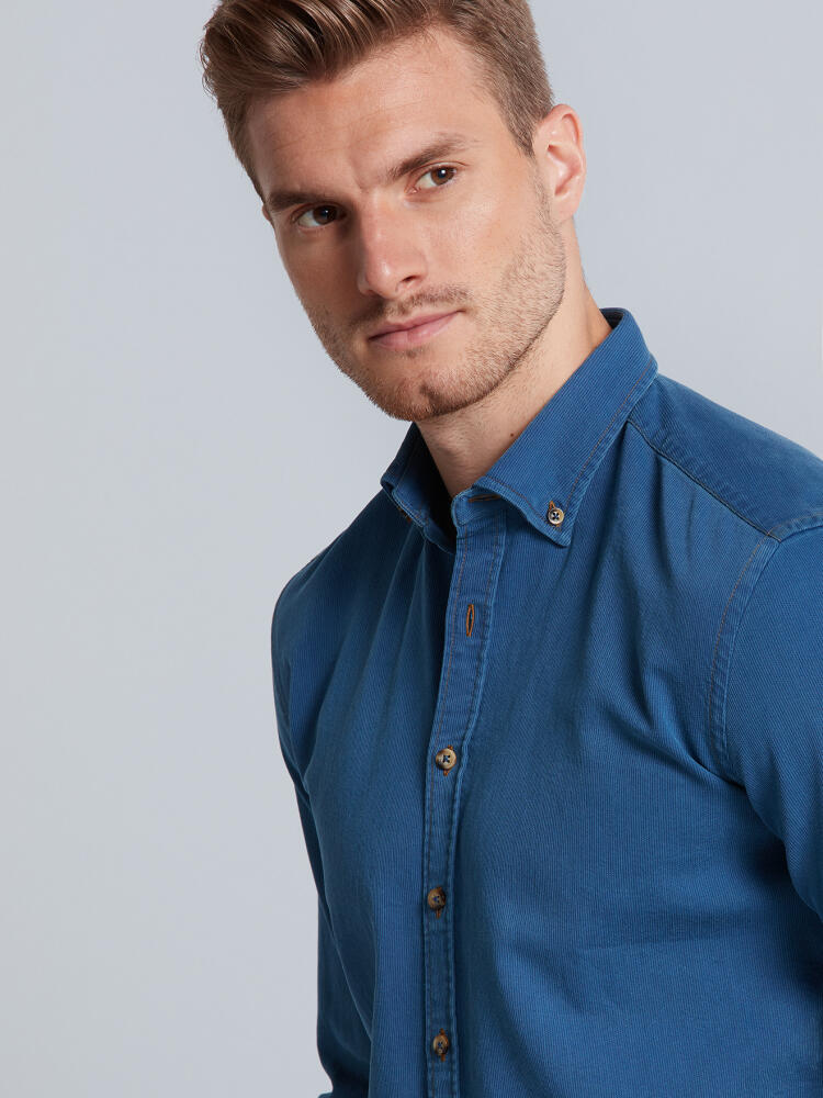 Chemise cintrée Dee en denim à effet piqué - Col Boutonné