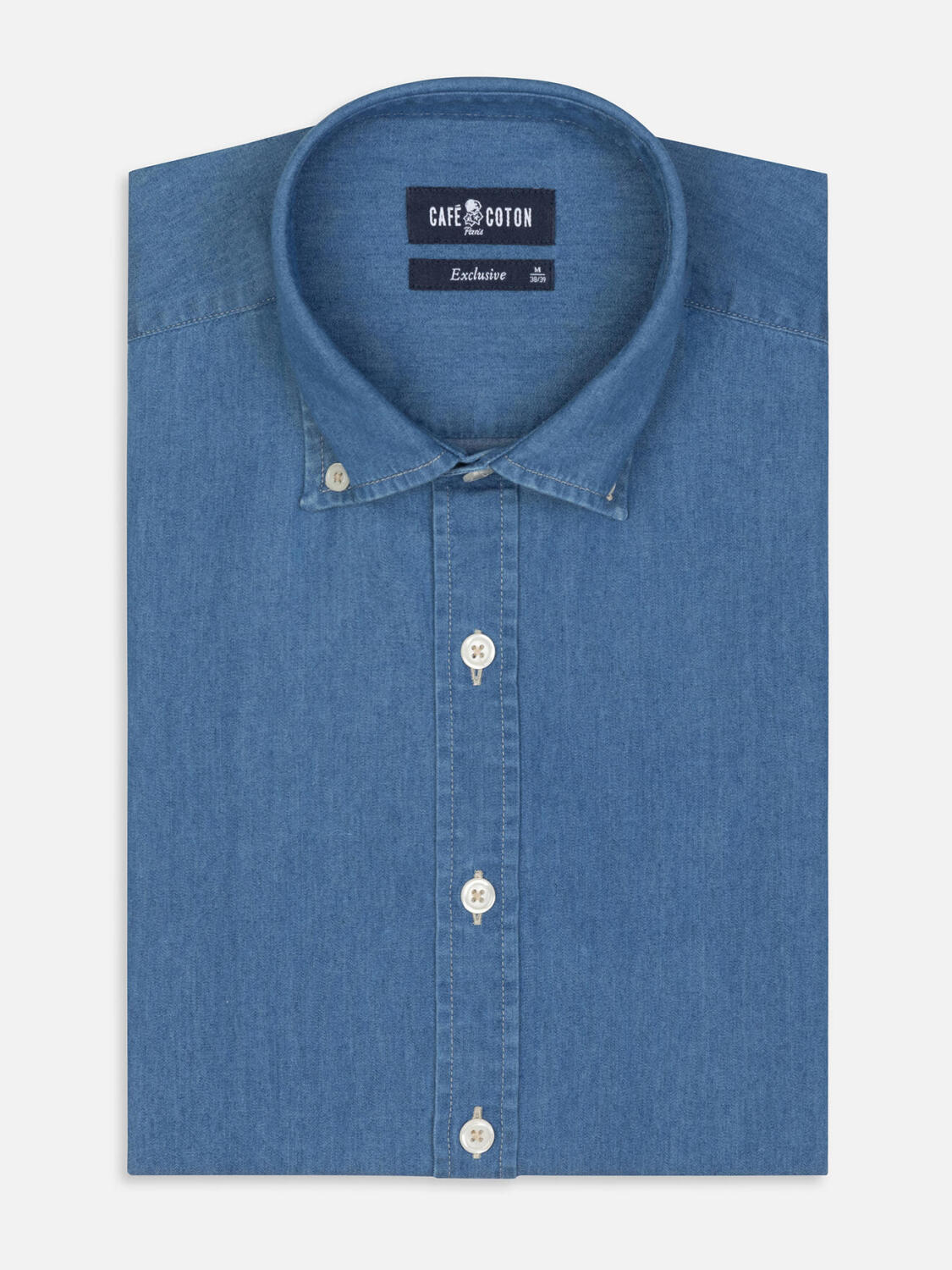 Tailliertes Tailliertes Hemd aus Denim himmelblau - Buttondown Kragen