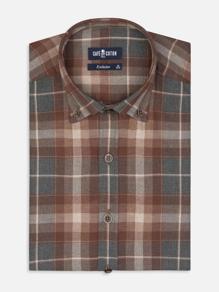 Chemise cintrée Don à motif tartan gris - Col Boutonné