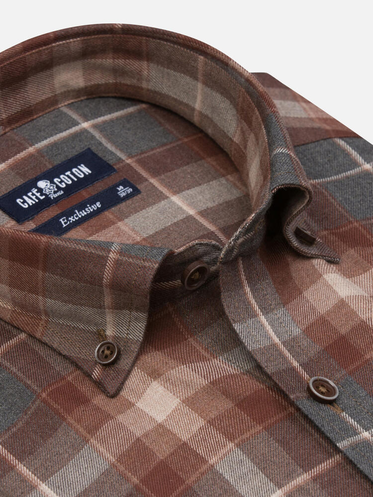 Chemise cintrée Don à motif tartan gris - Col Boutonné