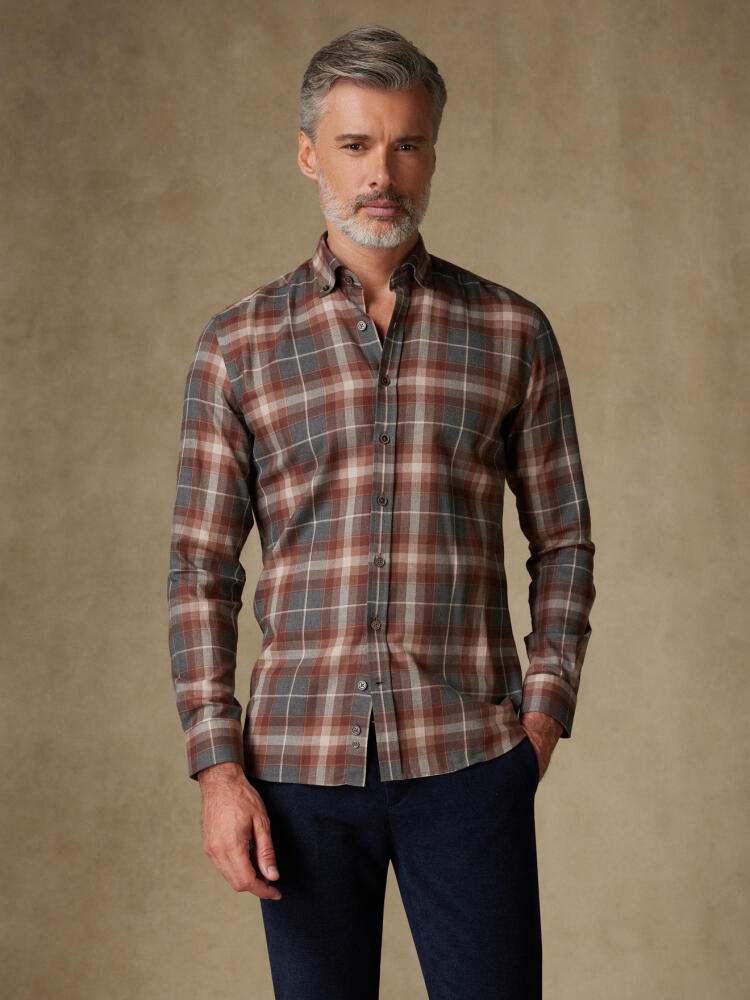 Chemise cintrée Don à motif tartan gris - Col Boutonné