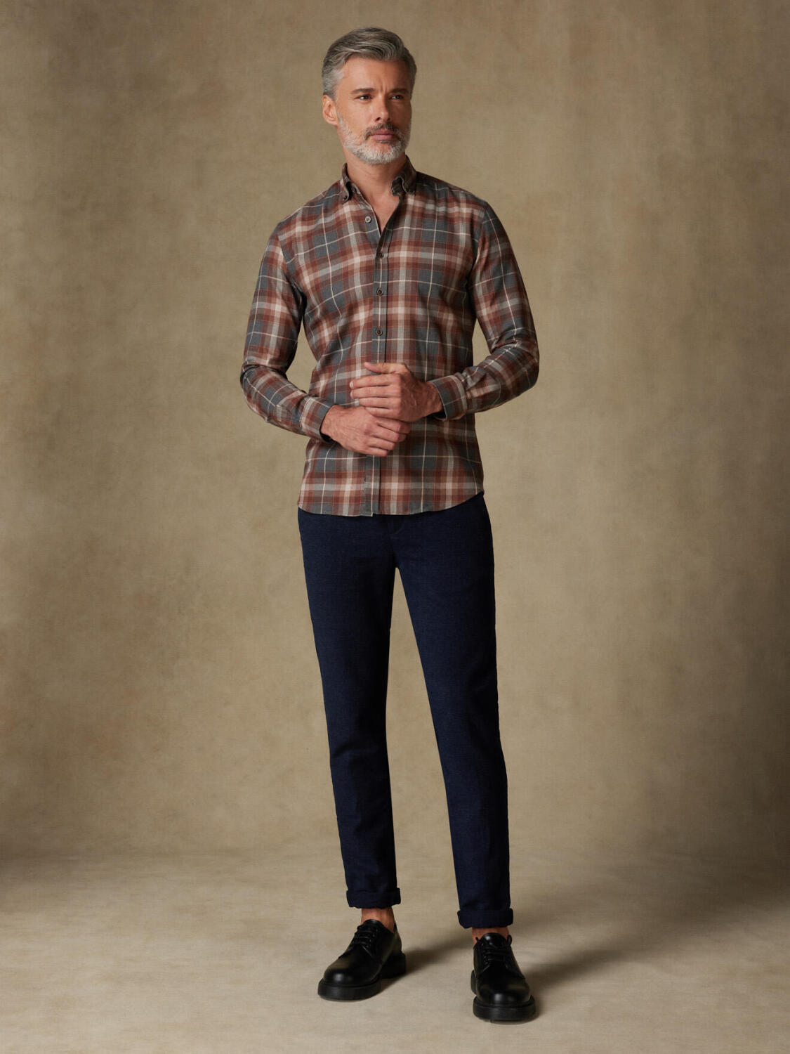 Chemise cintrée Don à motif tartan gris - Col Boutonné