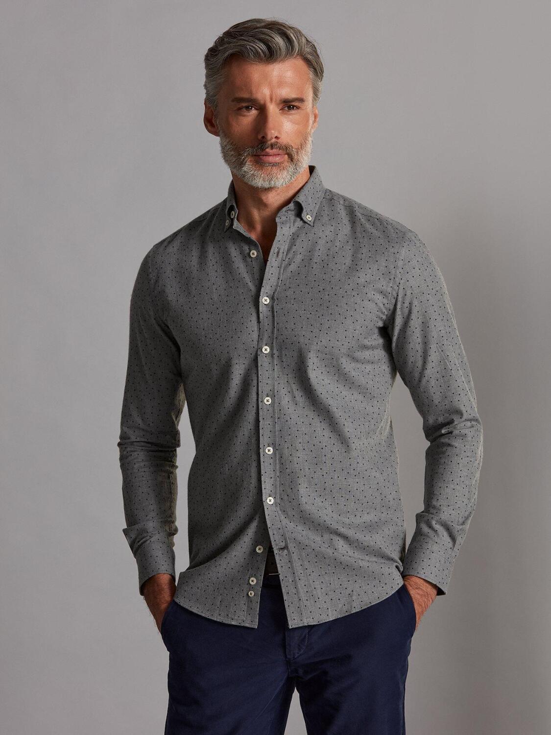 Dorian grey flannel slim fit shirt with printed dots - Button-down collar