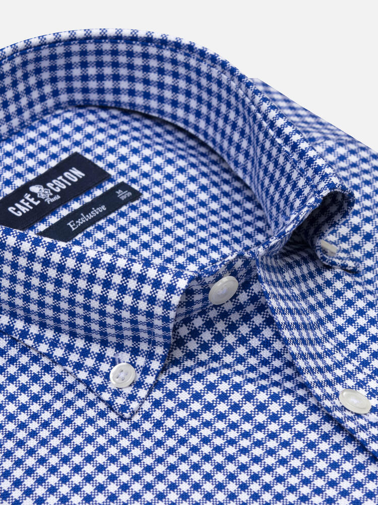 Chemise cintrée Elliott à carreaux marine - Col Boutonné