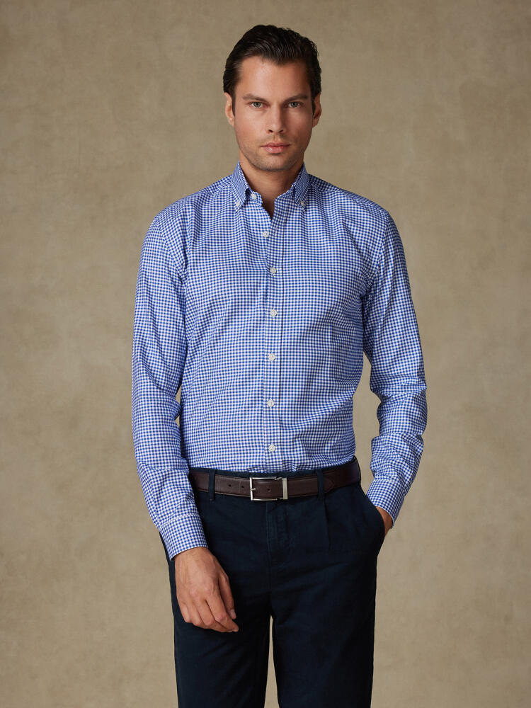 Chemise cintrée Elliott à carreaux marine - Col Boutonné