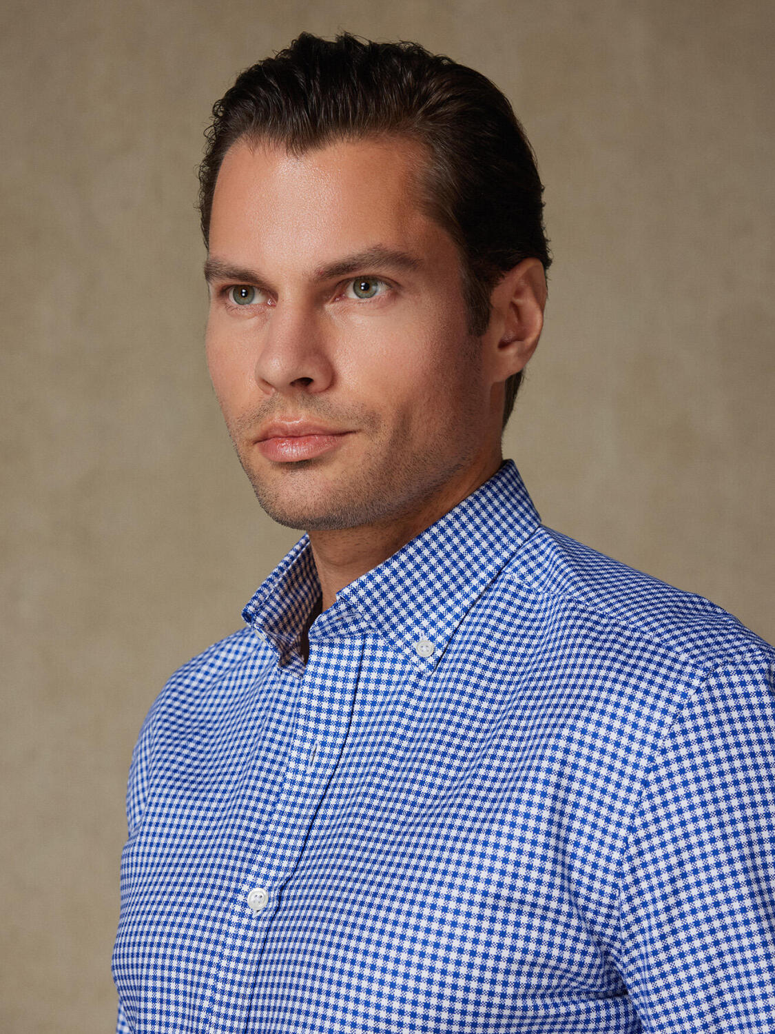 Elliott navy check Hemd - Slim Fit - Button down Kragen