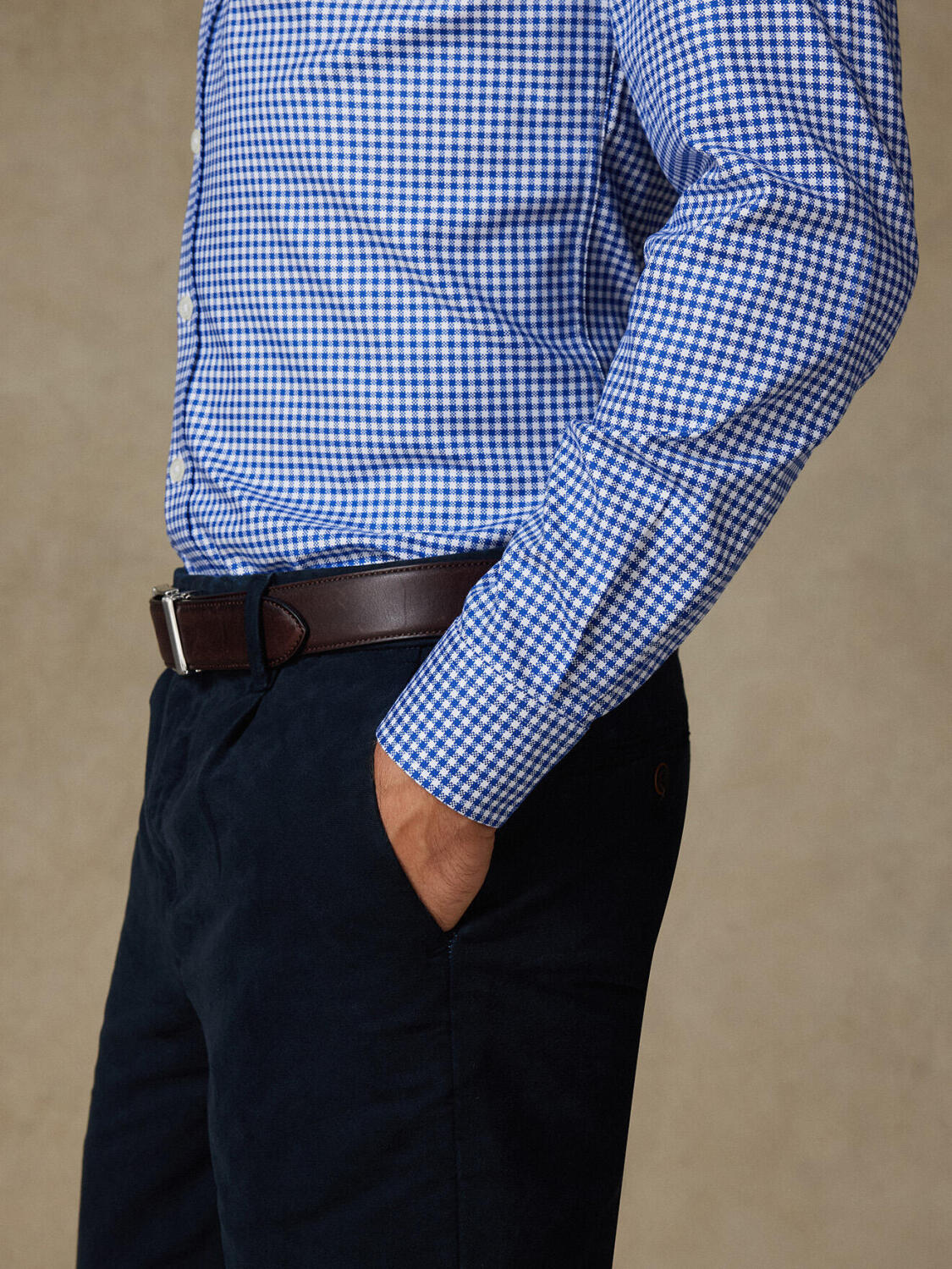 Elliott navy check Hemd - Slim Fit - Button down Kragen