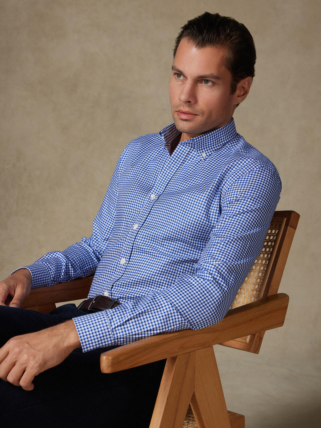 Elliott navy check Hemd - Slim Fit - Button down Kragen