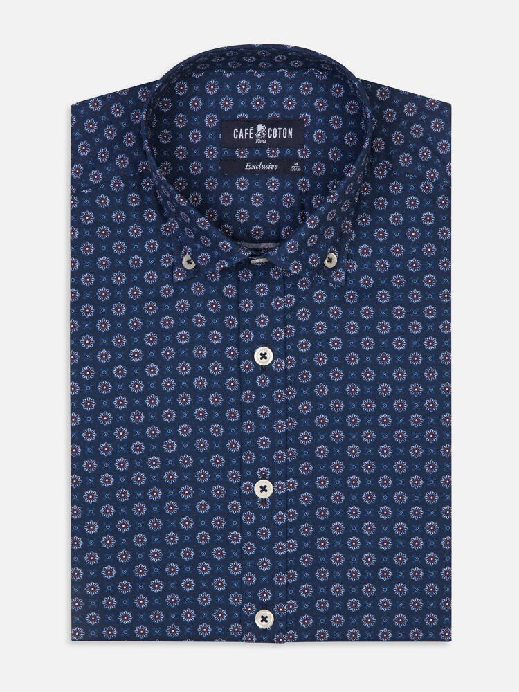 Bedrukt Elton Navy fit Shirt - Button Down Collar