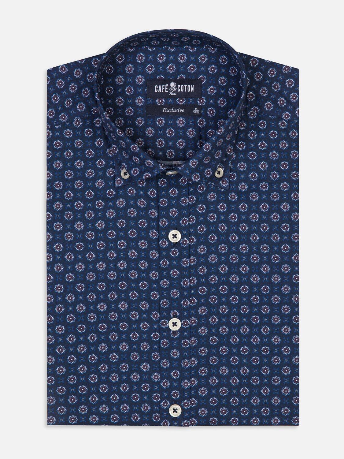 Chemise cintrée Elton marine à motifs imprimés - Col Boutonné