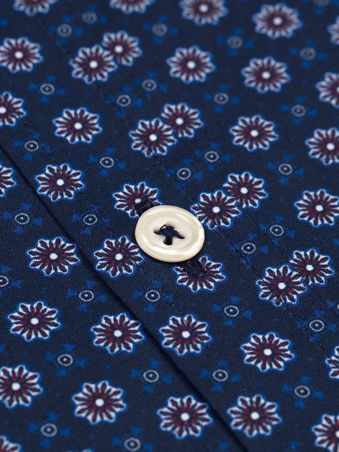 Chemise cintrée Elton marine à motifs imprimés - Col Boutonné