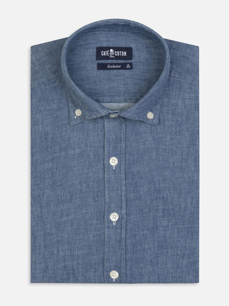 Buton down collar Erick denim slim fit shirt - Navy