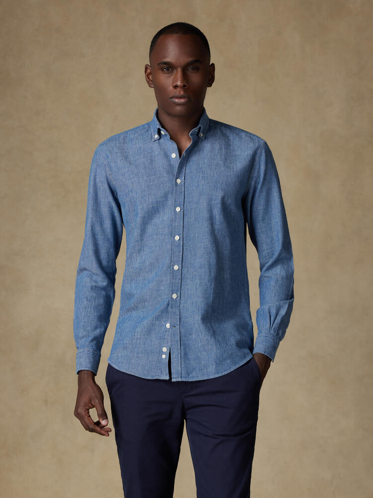 Buton down collar Erick denim slim fit shirt - Navy