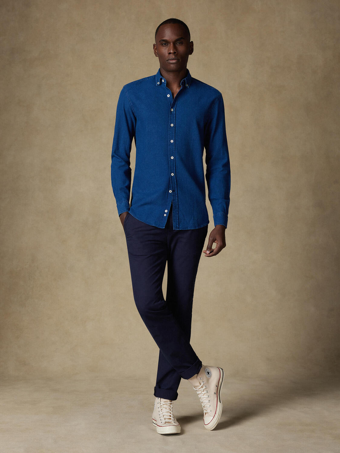 Buton down collar Erwin denim slim fit shirt - Navy