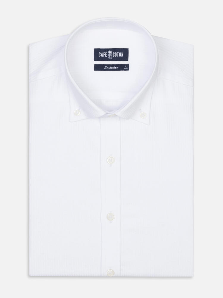 Ethan weißes FischgrätenHemd - Slim Fit - Button down Kragen