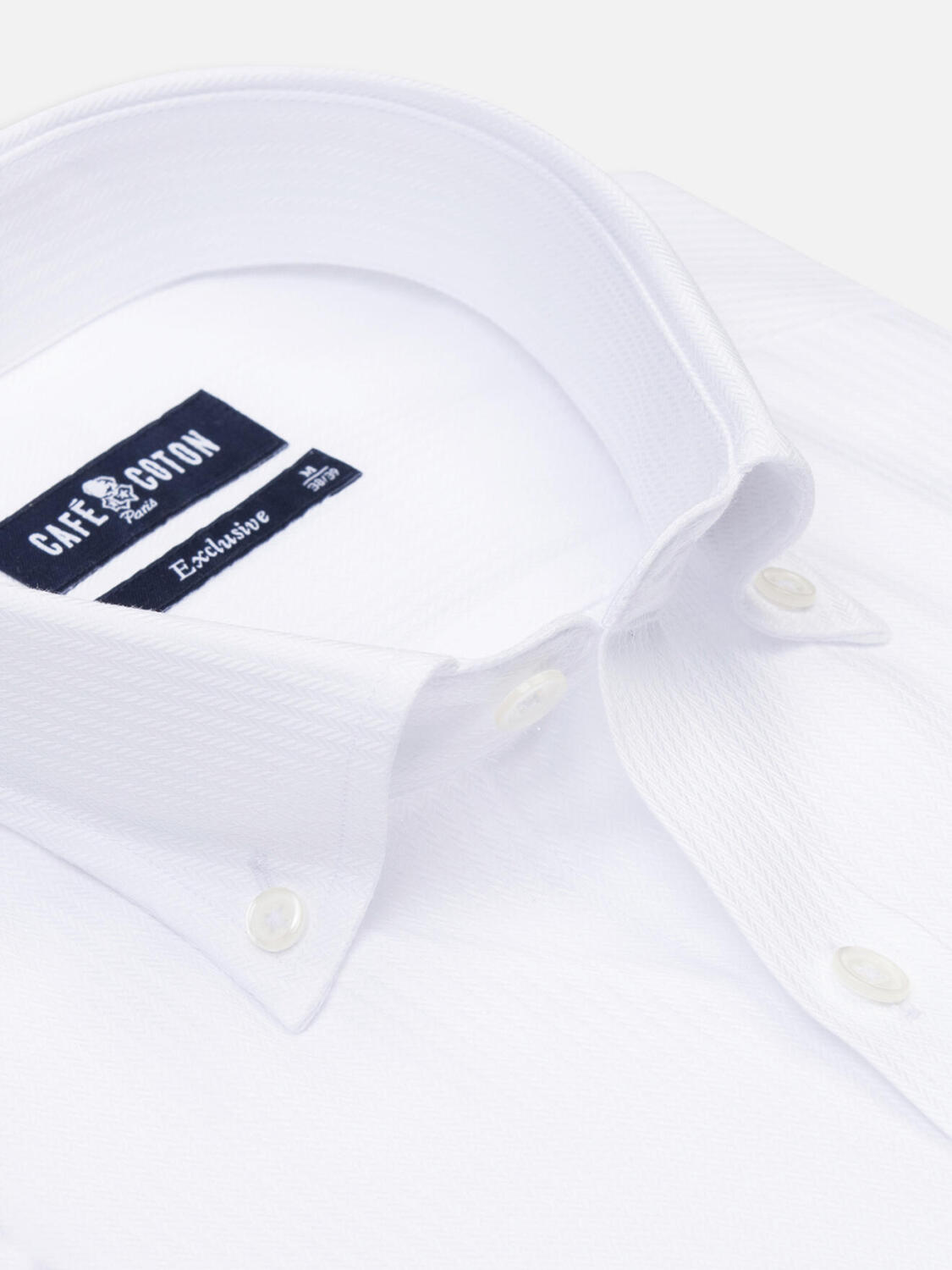 Ethan wit visgraat slim fit overhemd - Button down Kraag