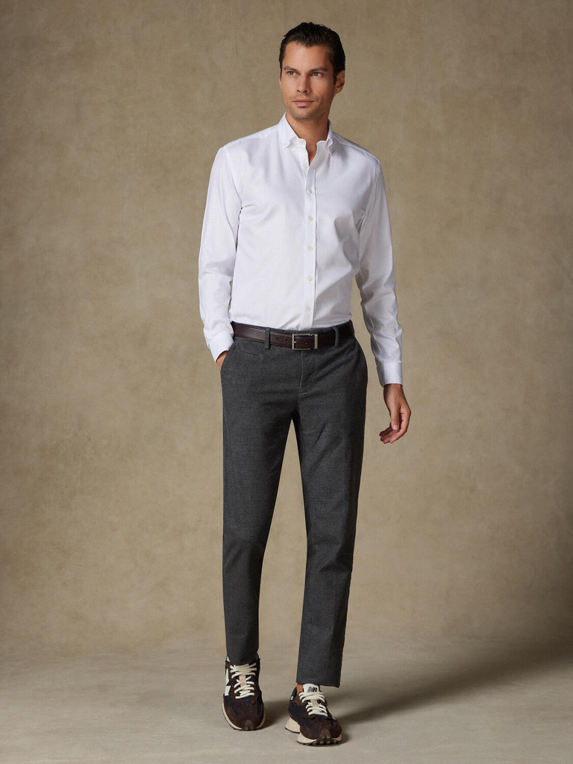 Ethan wit visgraat slim fit overhemd - Button down Kraag