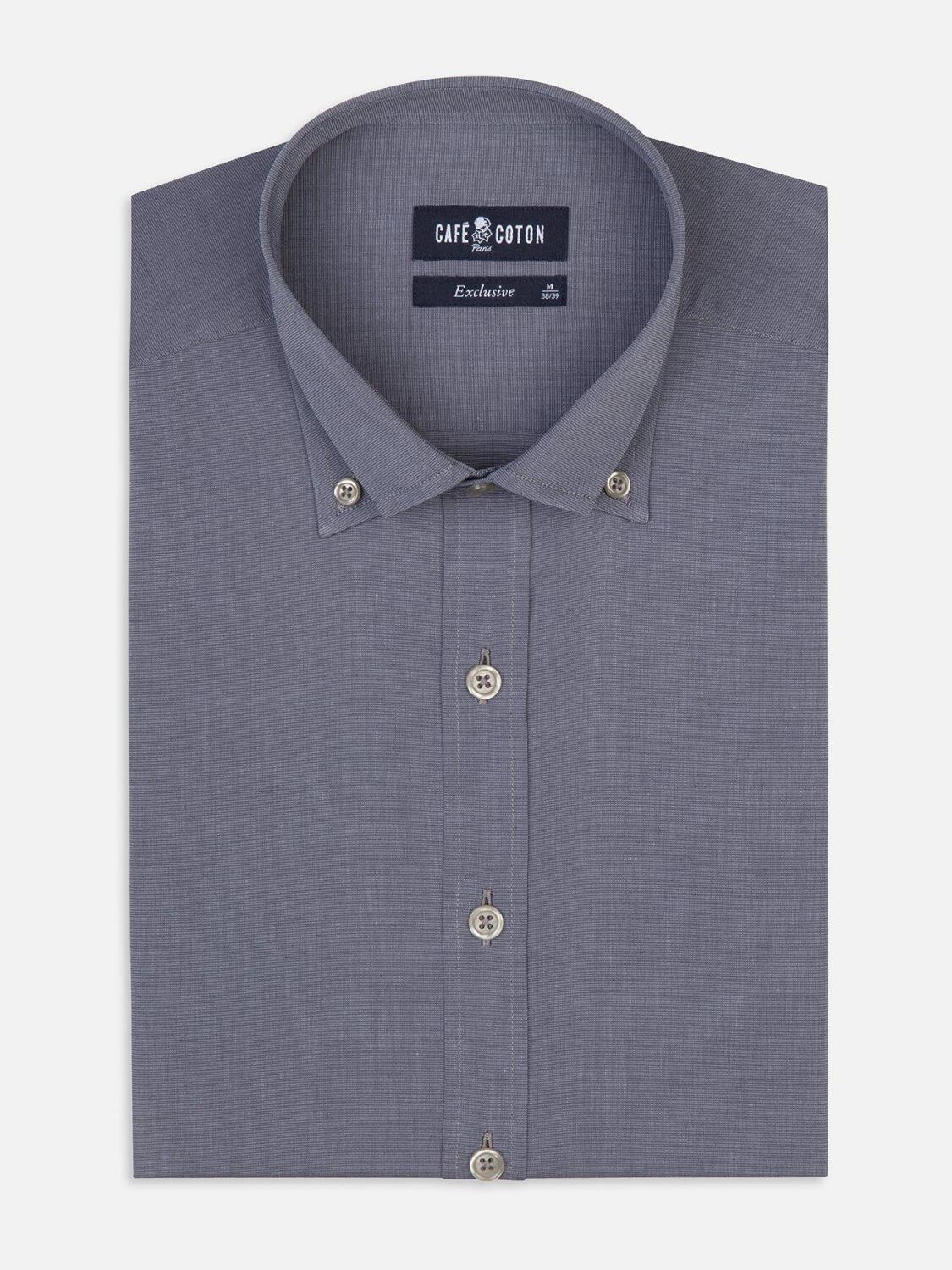 Camicia slim grey in filo - Collo abbottonato