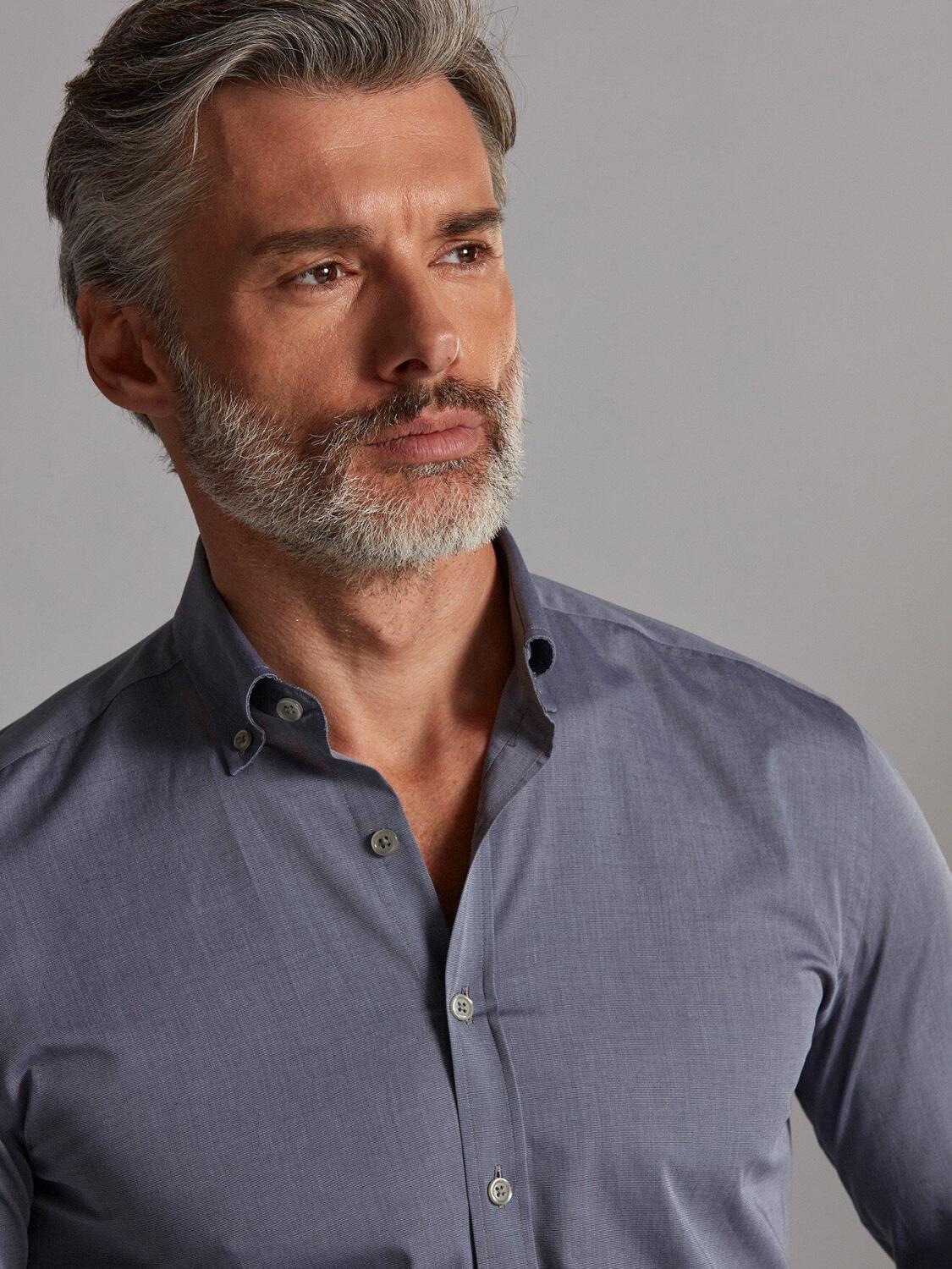 Camicia slim grey in filo - Collo abbottonato