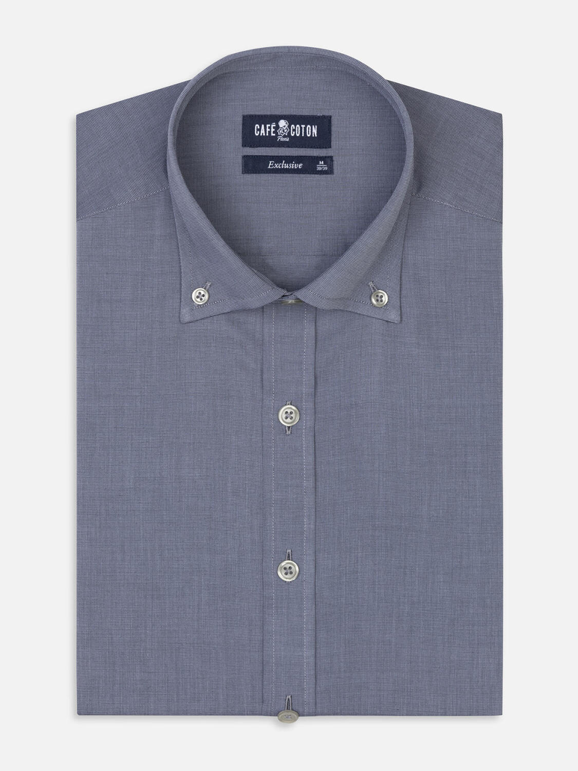 Chemise cintrée en fil à fil grise - Col Boutonné