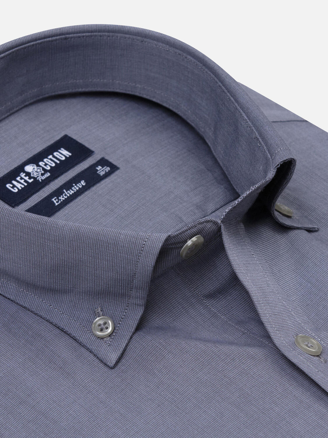 Chemise cintrée en fil à fil grise - Col Boutonné