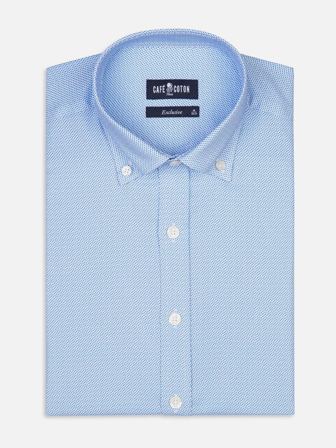 Chemise cintr&eacute;e Finn &agrave; motifs imprim&eacute;s ciel - Col Boutonn&eacute;
