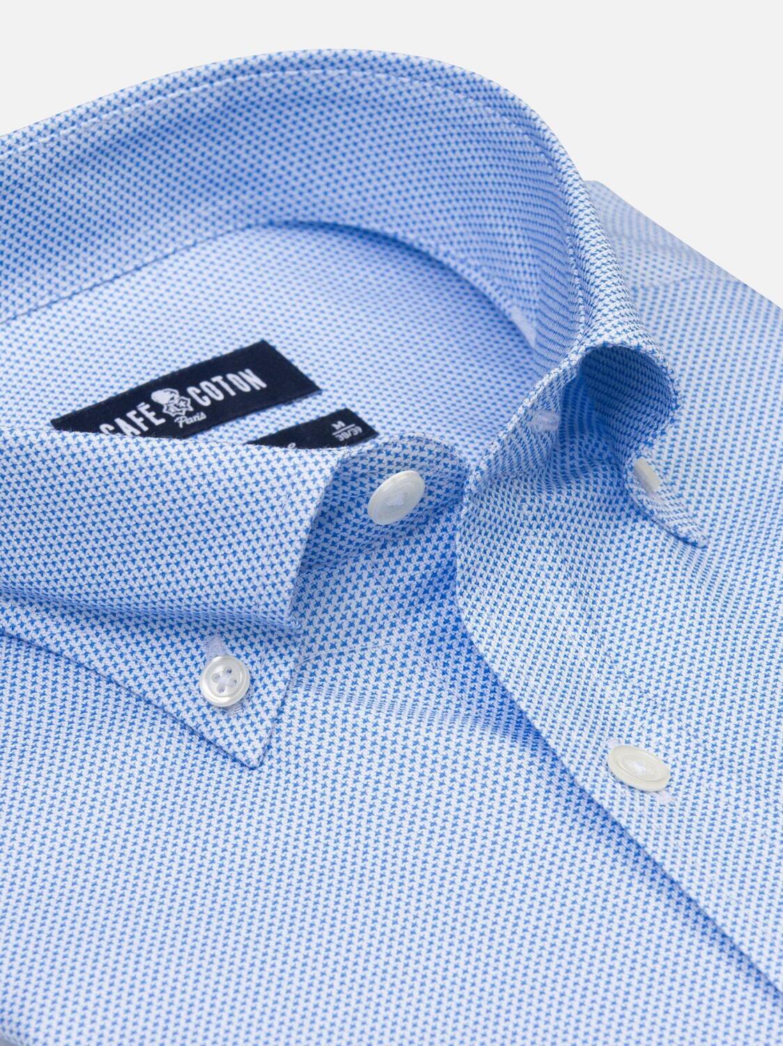 Chemise cintr&eacute;e Finn &agrave; motifs imprim&eacute;s ciel - Col Boutonn&eacute;