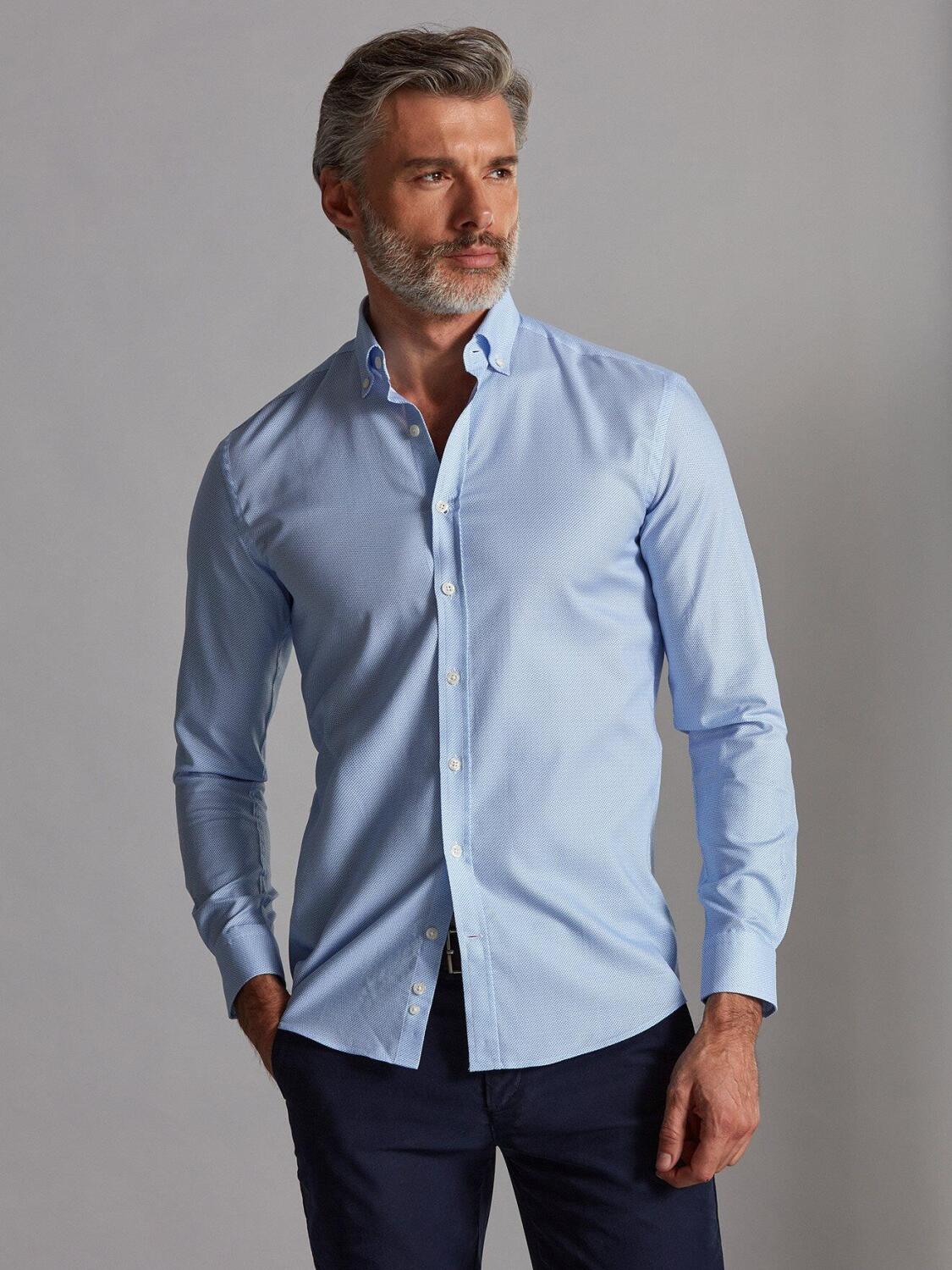 Chemise cintr&eacute;e Finn &agrave; motifs imprim&eacute;s ciel - Col Boutonn&eacute;