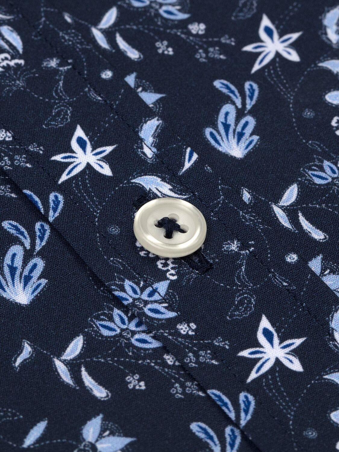 Chemise cintr&eacute;e Gaby indigo &agrave; imprim&eacute; floral - Col Boutonn&eacute;