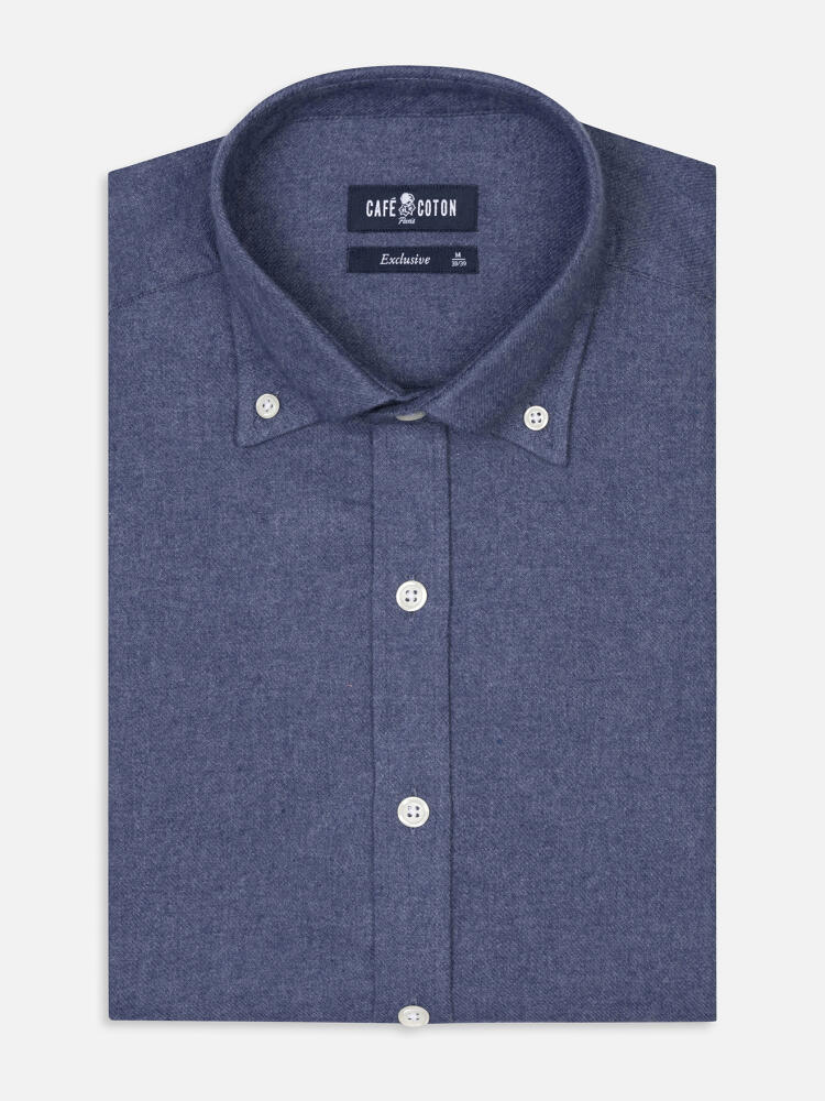 Camisa ajustada Garett franela azul - Algodón reciclado - Con botones