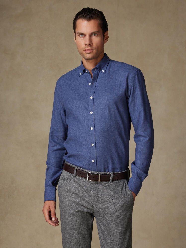 Garett blue flannel slim fit shirt - Recycled cotton- Buttoned down collar