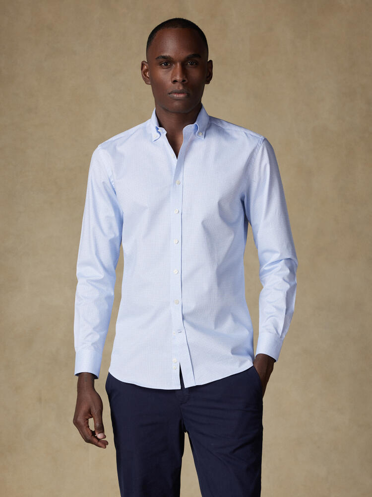 Tailiertes Hemd Gill Karo Hellblau - Button-Down-Kragen