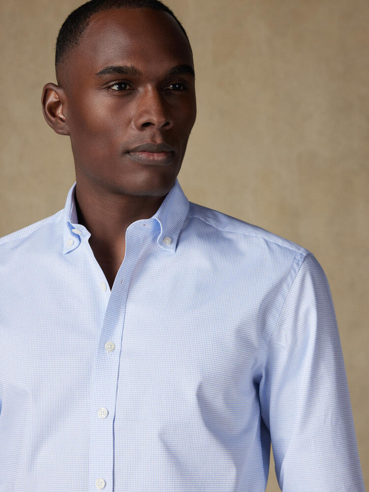 Tailiertes Hemd Gill Karo Hellblau - Button-Down-Kragen