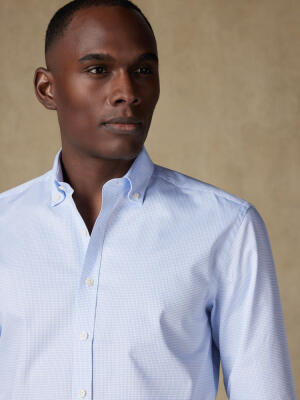 Tailiertes Hemd Gill Karo Hellblau - Button-Down-Kragen