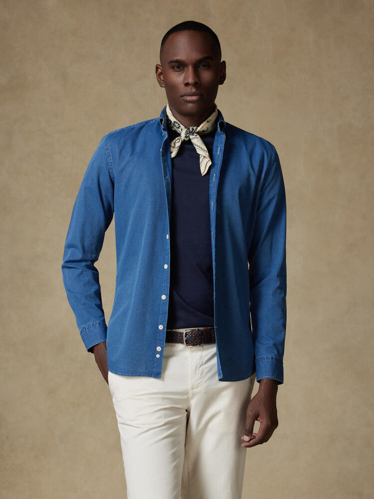 Chemise cintrée Grab indigo  - Col Boutonné