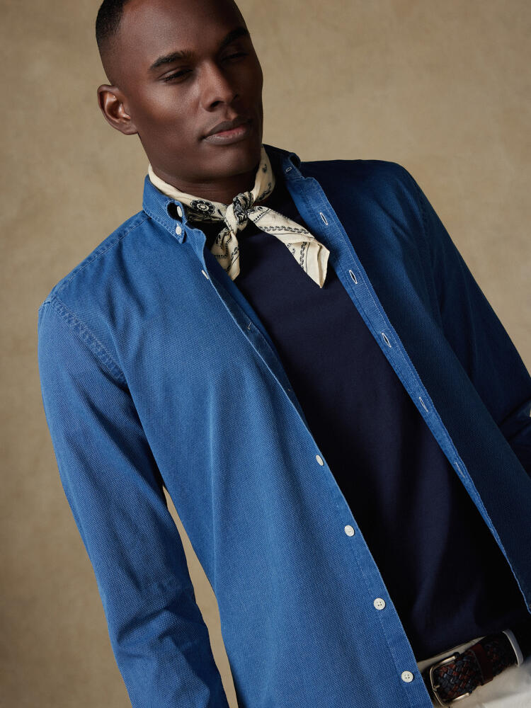 Chemise cintrée Grab indigo  - Col Boutonné