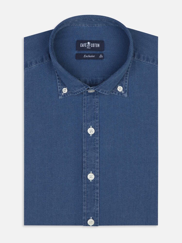 Chemise cintrée Grab indigo  - Col Boutonné