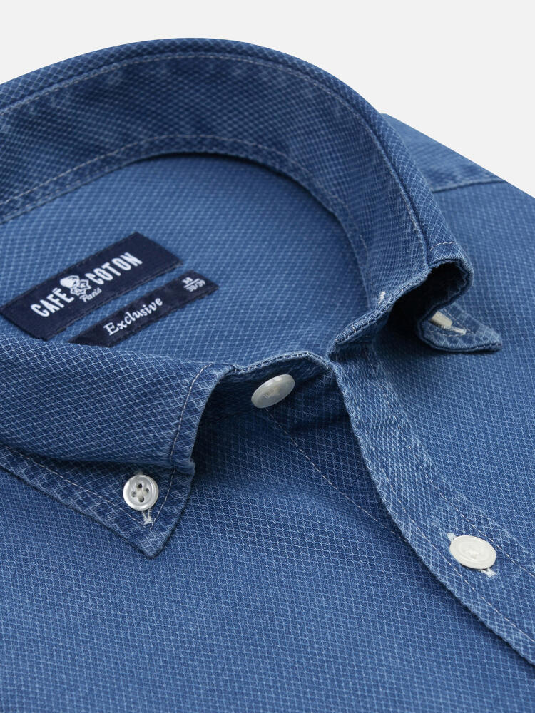 Chemise cintrée Grab indigo  - Col Boutonné