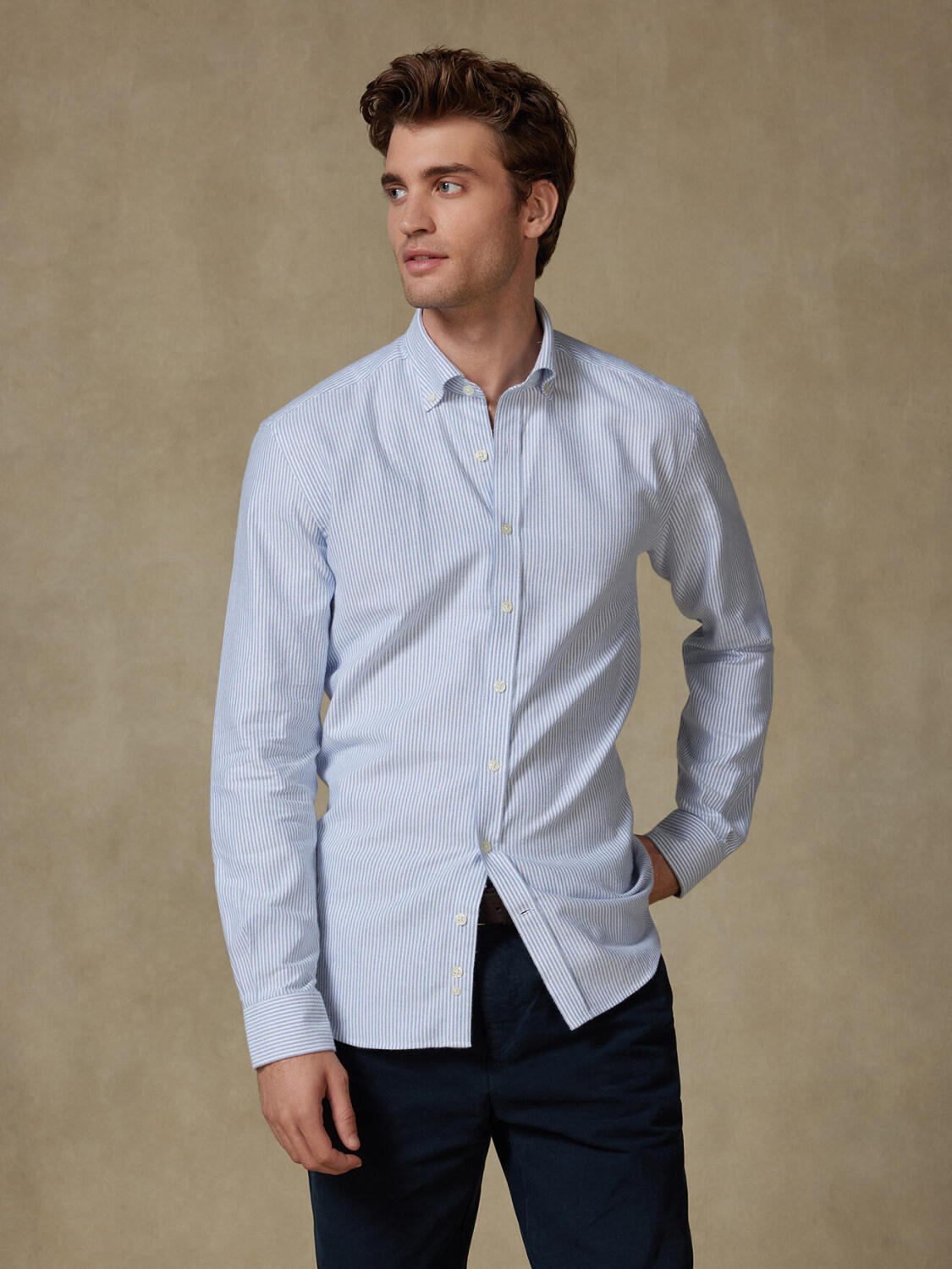 Grab blue brushed oxford slim fit shirt - Button-down collar
