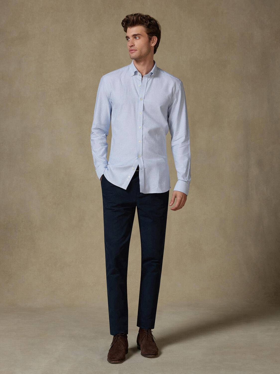 Grab blue brushed oxford slim fit shirt - Button-down collar