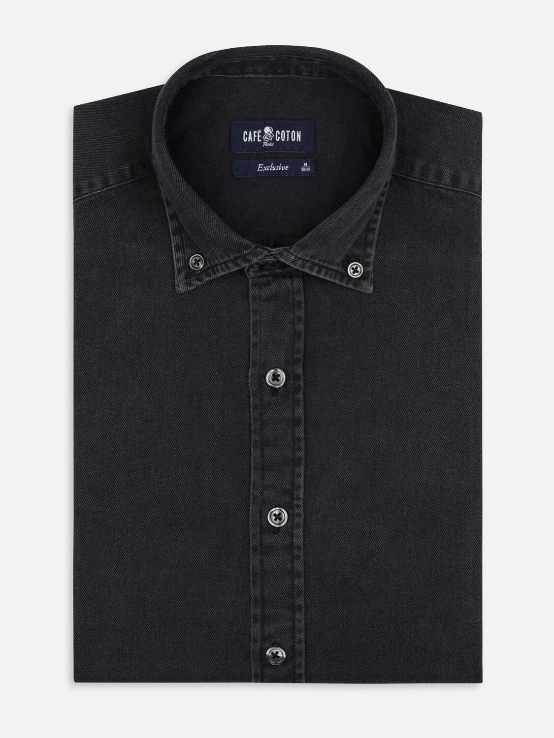 Buton down collar Gustav denim slim fit shirt - Black
