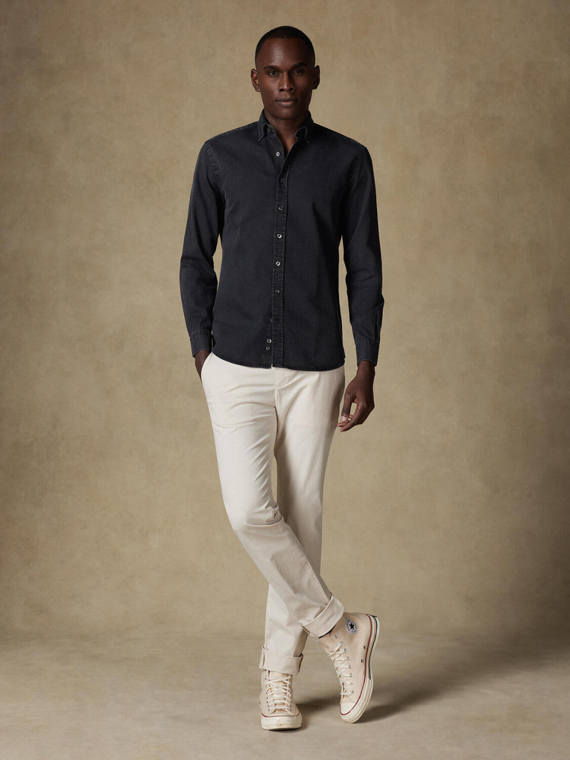 Buton down collar Gustav denim slim fit shirt - Black