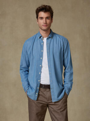 Tailiertes Hemd Haden aus Denim - Button-Down-Kragen